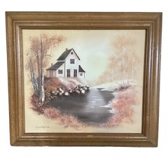 Vintage 1986 Fall Oil Painting “A Peaceful View” Framed Signed Mantegna