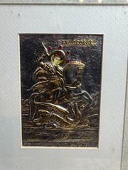 Peter Zoudis St George Fine Silver 999+ 24k Gold Relief Icon Framed Ruby COA