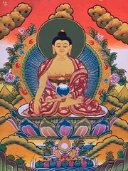 ORIGINAL HAND-PAINTED SHAKYAMUNI BUDDHA THANGKA/THANKA PAINTING WITH BROCADE