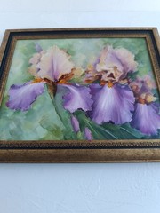 Irises in Bloom Original Oil Painting Framed Floral Artwork 8×10 in