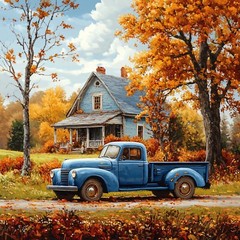 Autumn In New Hampshire Old Barn & Truck Trees Giclee Art Canvas Wrap or Print