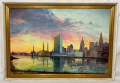 Vintage Original 1964 New York City Skyline Oil Painting Signed S. Westdahl