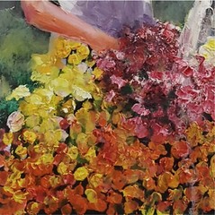 YARY DLUHOS Woman Garden Flower Female Girl Portrait Original Art Oil Painting