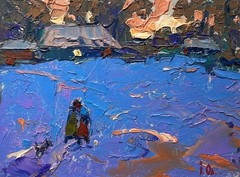 Oil Painting Walk On A Winter Evening O. Ivanyuk Unframed Original nAAA4035