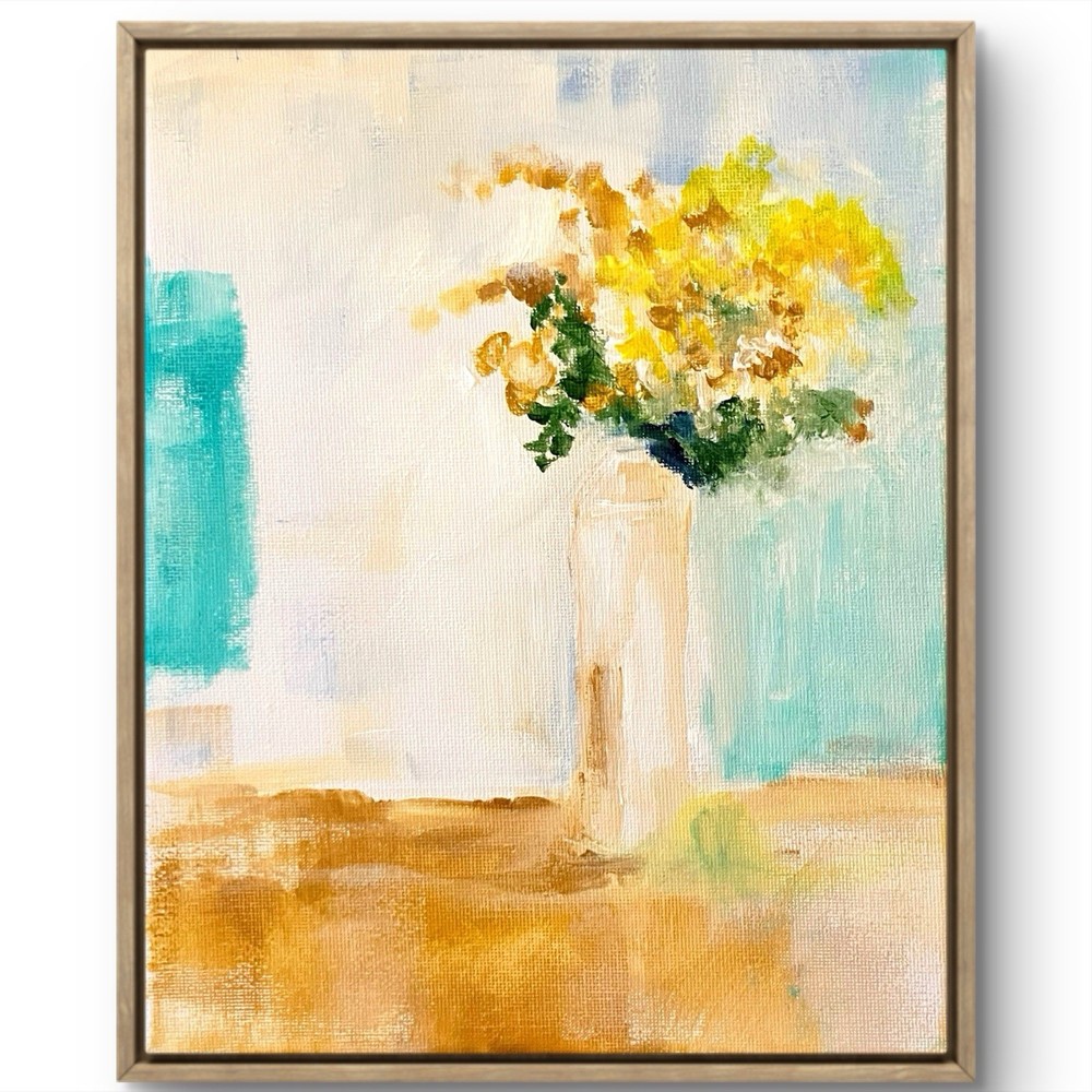 TITA PAINTZ Vintage Yellow Flowers Vase Hand Painted Home Decor 8×10 Canvas