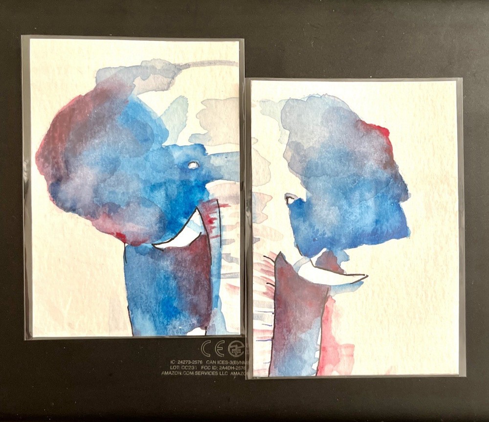 ACEO Original, Abstract Animal Elephant, Mini Art Painting, by Annibbie