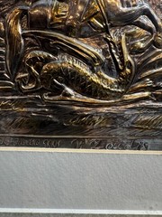 Peter Zoudis St George Fine Silver 999+ 24k Gold Relief Icon Framed Ruby COA