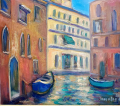 Oil Painting Venice Canal Boats Water Reflection Italy Framed Original – Donalee
