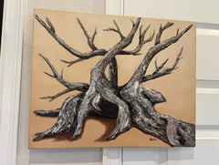 Original Real Tree Roots Canvas Painting Gnarled Branch Textured Oil Paint Decor