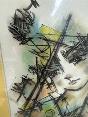 Artist Dibuso Abstract Girl Mixed Media Water Color Pen Framed Signed 2016