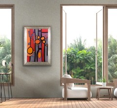 Original Abstract Painting Modern Pop Art Blue Yellow Green On Paper 8.25”x6”.