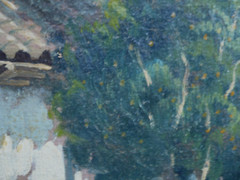 ALBERTO LOBOS, LISTED CHILEAN IMPRESSIONIST ANTIQUE LANDSCAPE VILLAGE STREET OIL