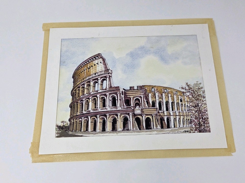 Original Watercolor Ink Painting Rome Colosseum Italy Signed Dated 2003 Toni