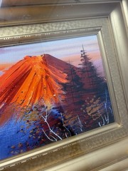 Vtg Mount Fuji Textured Painting Framed Japanese Landscape Mid Century Wall Art