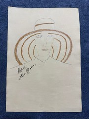 Lee Godie – painting drawing 12.5 x 9.8 in on old paper signed stamped