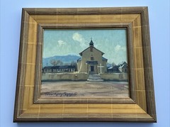 TERRI MOYERS PAINTING AFTERNOON IN SAN JOSE MISSION CHURCH FAMOUS NEW MEXICO OIL