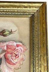 Vintage Water Color Painting Chubby Chic Florals Artist Signature Paper Glass