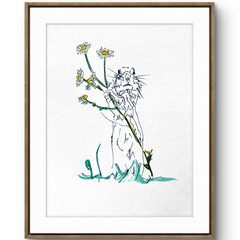 TITA PAINTZ Squirrel With Flowers Original Abstract Ink Painting 9×12 Wall Art