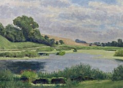 Signed Oil Painting Landscape River Scene on Board with Frame