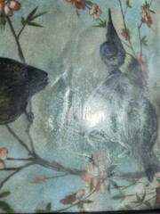 Antique Bird Painting on glass | Hand painted | European Blue Tit | 7.5″x9.5″