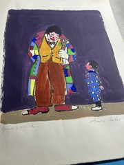 Painting Vtg 1960s Moura Chabor Clowns Nt Framed
