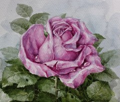 Rose Original Watercolor Painting Floral Artwork Pink Purple Flower Wall Art