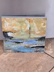 13×13″ abstract nautical oil painting WOODBOARD landscape Dianne HATHCOCK