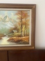 Original Oil Painting Of Mountain Landscape With Cabin By T. Norris 1970’s