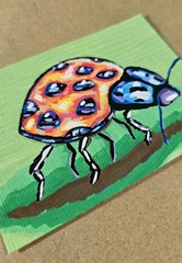 ACEO Ladybug Mini Painting Original Pop Art Bug Signed Acrylic Markers Artwork