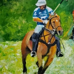 YARY DLUHOS Polo Horses Ponies Equine Equestrian Sport Original Oil Painting