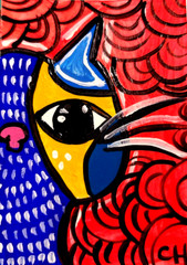 ACEO ORIGINAL CAT 3 „WHO’S THERE? “ Acrylic BY CARMEN HYLTON