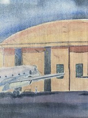 2 Sided VTG Modern Folk Female Porch Cat Farm Landscape Aviation Plane Painting