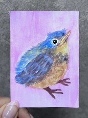 Aceo Original Painting Watercolor Painting of Baby Robin Fledgling