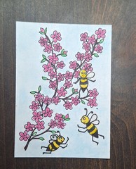 ACEO Original Honey Bees Cartoon Watercolor Painting by Sandrajean Smith