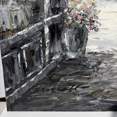Impressionist Art Painting European City Paris Street Cafe Dining Scene