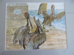 „Flight School“ Original Watercolor Wildlife Bird Pelicans Flight Take Off Water