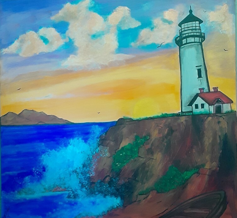Sunset By The Sea Acrylic: 36 x 36  Acrylic Painting on Stretched Cotton Canvas 