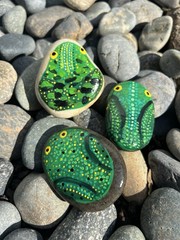 Hand Painted Frog River Rock Original Art Paper Weight Painted Art Gift 3 PCS
