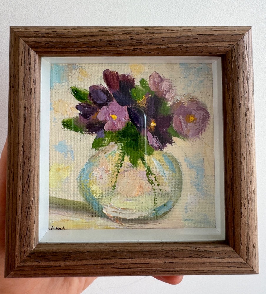Framed Flowers Oil Painting Original Vintage Still Life Floral Wall Art signed