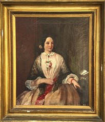 ANTQ c. 1850’s British School Victorian Era O/C „Portrait OF A Woman“, Signed LS
