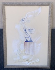 VTG Original Study Of Classic Angel & Cat Watercolor 22.5”W 30.5”T Samothrace