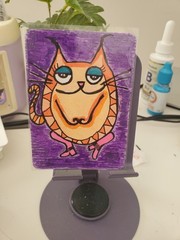 ACEO Art Card Original Painting Signed By Artist Amy Daisee Kitty Cat In Boots
