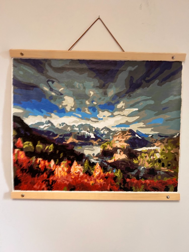 Mountain View in Acrylic Paint – 16″ x 20″ – Wood and leather frame