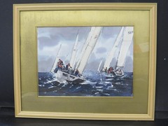 Pair of Yacht Watercolours Yacht Sailing Racing 8m Class by Ken Hayes