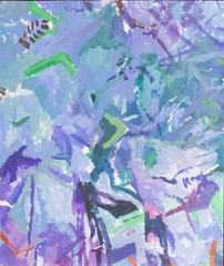 Contemporary Gouache – Abstract In Green And Purple