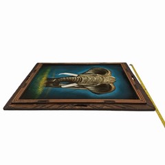 Vintage Velvet Elephant Wall Art Wood Framed Made in Mexico Safari Decor