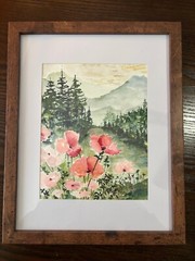 Original FRAMED Watercolor Nature Floral Glitter ART | 11×17 Mat & Frame Include