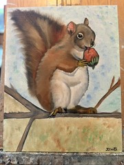 Original oil painting art on canvas 11 x 14 in portrait cute squirrel-free ship