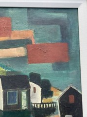 Mid Century Painting Sunset New Jersey Maurice Bilton Listed Famous Cubism 1950
