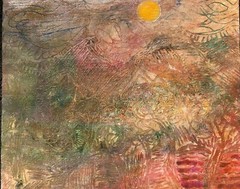 „Tropical Island“ Oil Painting on Cardboard-Outsider Art-Paul Nickel (Welsh)